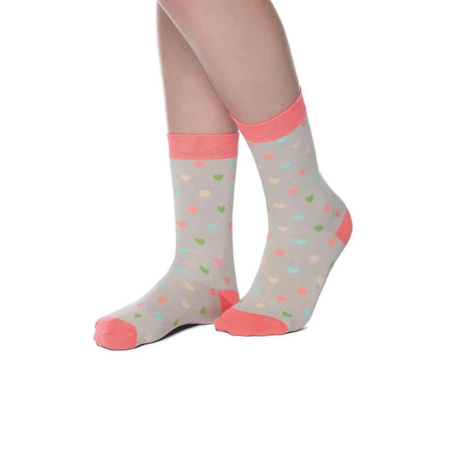 JOYA Grey & Pink with Hearts Bamboo Socks